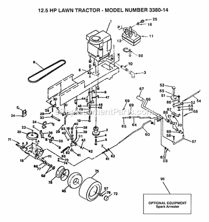 Page A Diagram and Parts List for WS12538A 1991 Husqvarna Lawn Tractor
