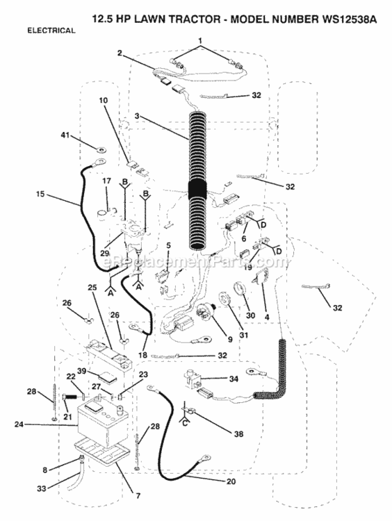 Page C Diagram and Parts List for WS12538A 1991 Husqvarna Lawn Tractor