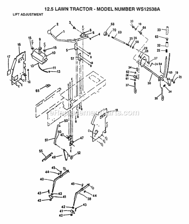 Page G Diagram and Parts List for WS12538A 1991 Husqvarna Lawn Tractor