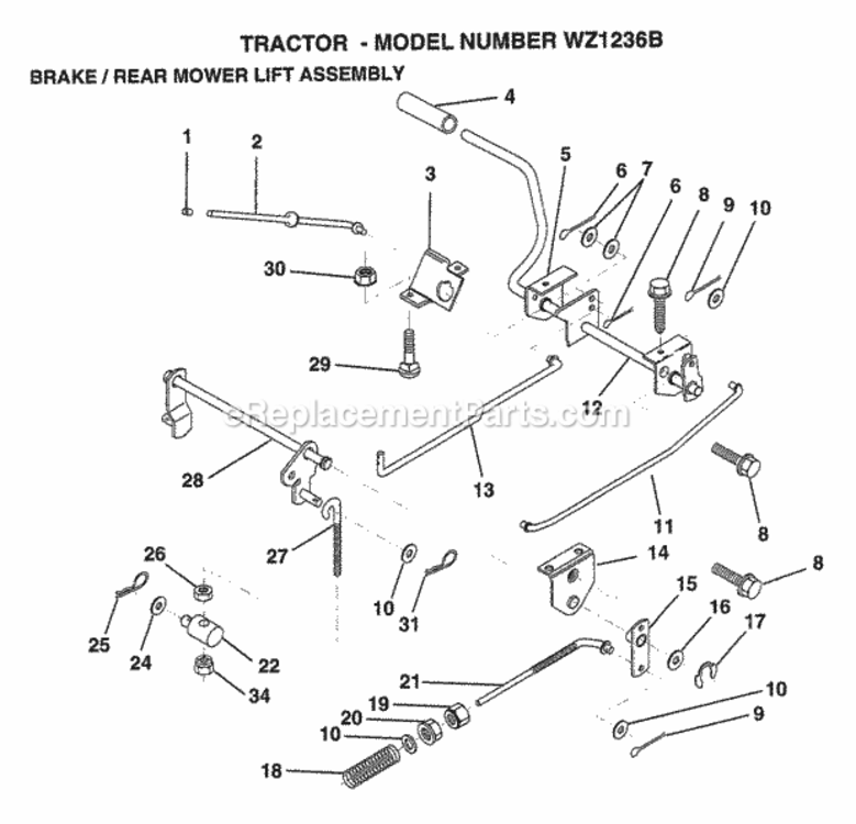 Page A Diagram and Parts List for WZ1236B 1999 And Before Husqvarna Lawn Tractor