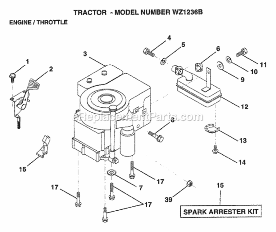 Page E Diagram and Parts List for WZ1236B 1999 And Before Husqvarna Lawn Tractor