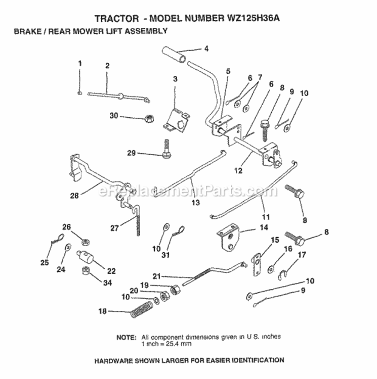 Page A Diagram and Parts List for WZ125H36A 1999 And Before Husqvarna Lawn Tractor
