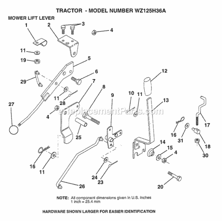 Page K Diagram and Parts List for WZ125H36A 1999 And Before Husqvarna Lawn Tractor
