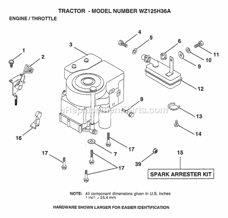Page E Diagram and Parts List for WZ125H36A 1999 And Before Husqvarna Lawn Tractor