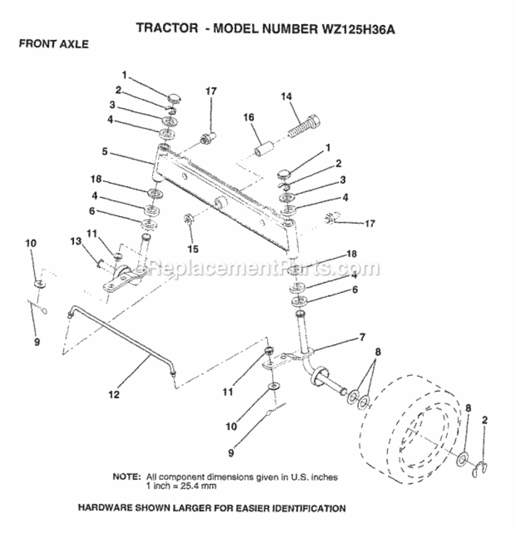 Page G Diagram and Parts List for WZ125H36A 1999 And Before Husqvarna Lawn Tractor