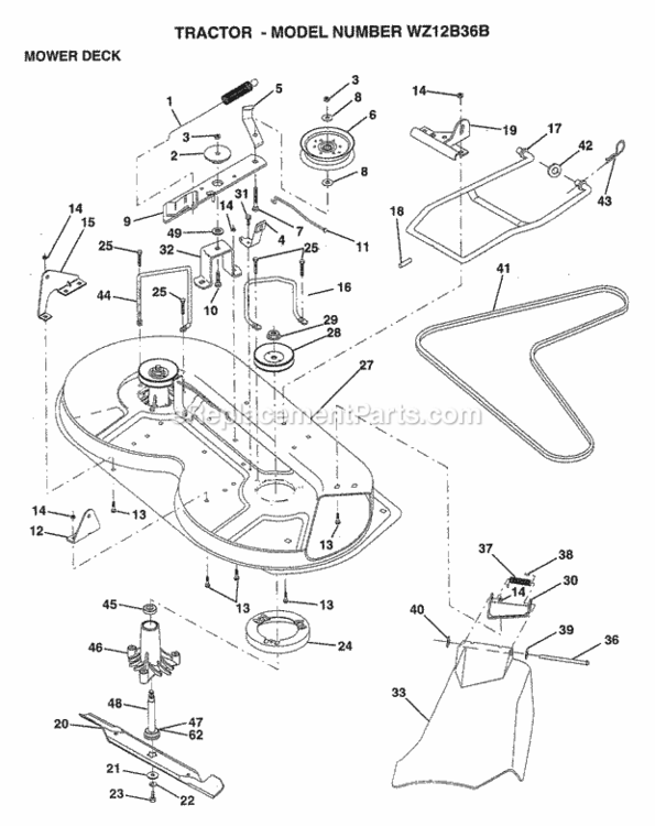 Page J Diagram and Parts List for WZ12B36B 1999 And Before Husqvarna Lawn Tractor