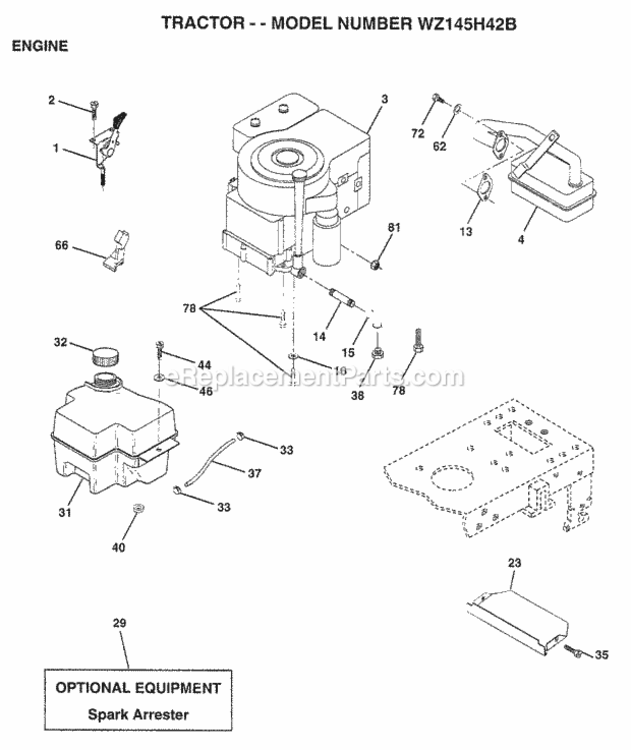 Page E Diagram and Parts List for WZ145H42B 1999 And Before Husqvarna Lawn Tractor