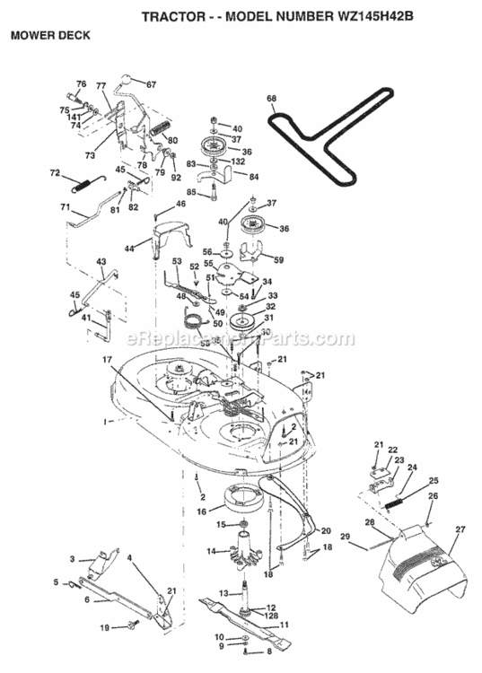 Page F Diagram and Parts List for WZ145H42B 1999 And Before Husqvarna Lawn Tractor