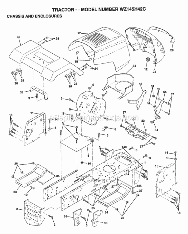 Page A Diagram and Parts List for WZ145H42C 1999 And Before Husqvarna Lawn Tractor
