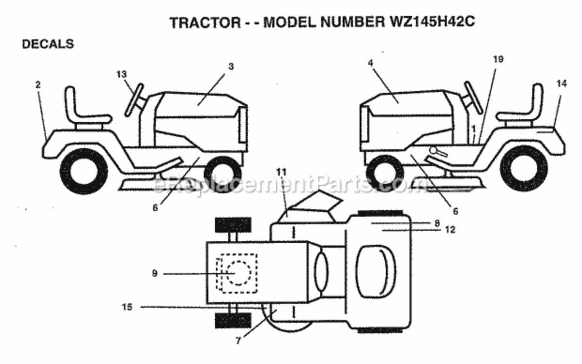 Page B Diagram and Parts List for WZ145H42C 1999 And Before Husqvarna Lawn Tractor