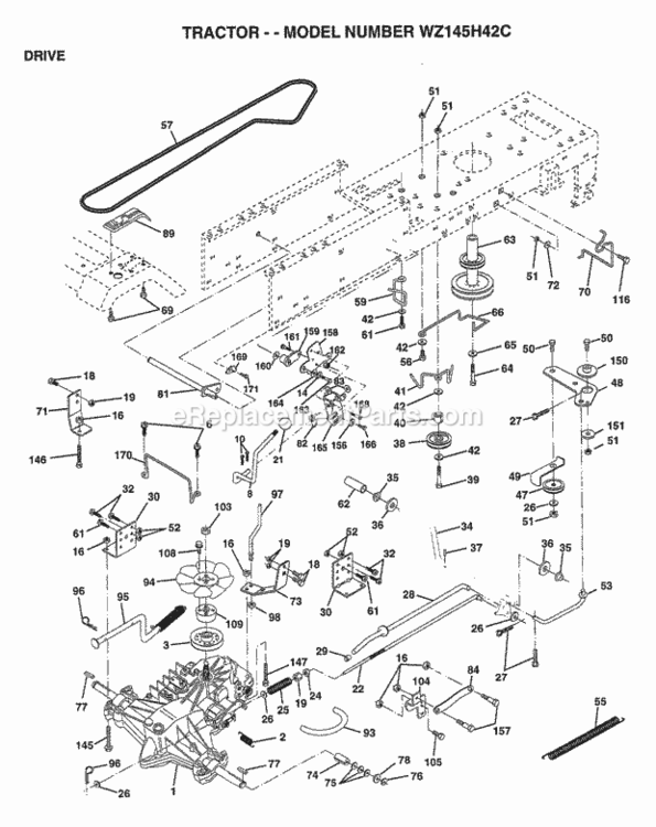 Page C Diagram and Parts List for WZ145H42C 1999 And Before Husqvarna Lawn Tractor