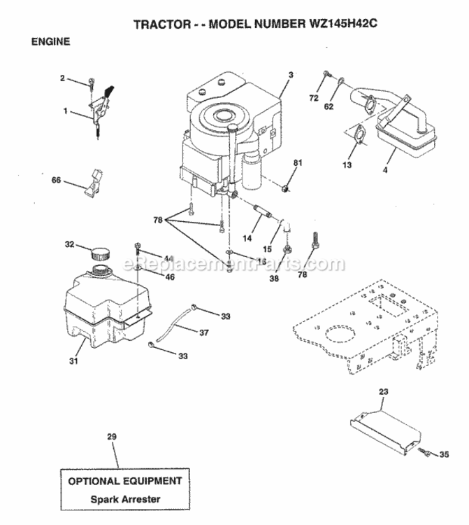 Page E Diagram and Parts List for WZ145H42C 1999 And Before Husqvarna Lawn Tractor