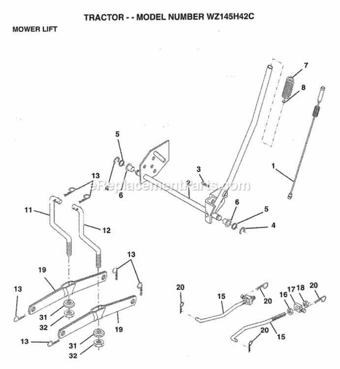 Page G Diagram and Parts List for WZ145H42C 1999 And Before Husqvarna Lawn Tractor