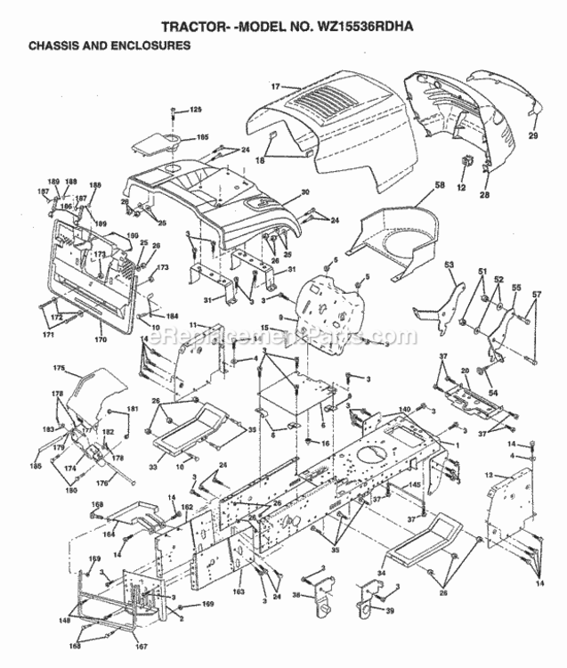 Page B Diagram and Parts List for WZ15536RDHA 1999 And Before Husqvarna Lawn Tractor