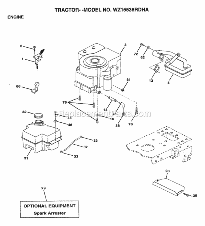 Page F Diagram and Parts List for WZ15536RDHA 1999 And Before Husqvarna Lawn Tractor