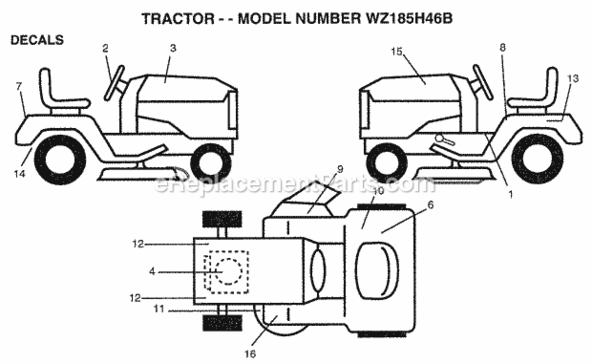 Page B Diagram and Parts List for WZ185H46B 1999 And Before Husqvarna Lawn Tractor