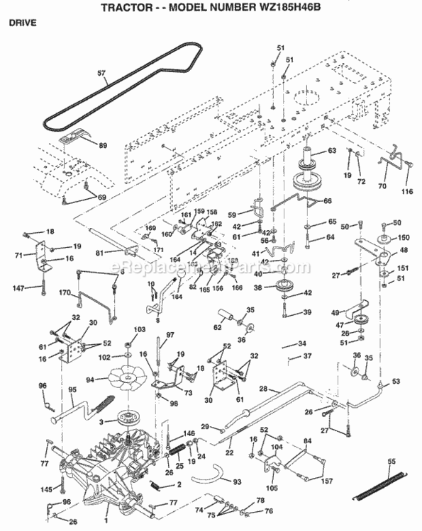 Page C Diagram and Parts List for WZ185H46B 1999 And Before Husqvarna Lawn Tractor