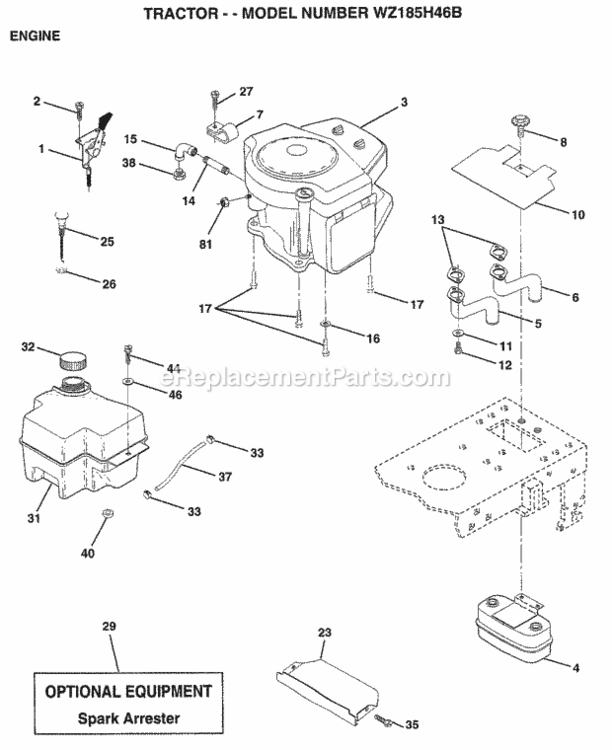 Page E Diagram and Parts List for WZ185H46B 1999 And Before Husqvarna Lawn Tractor