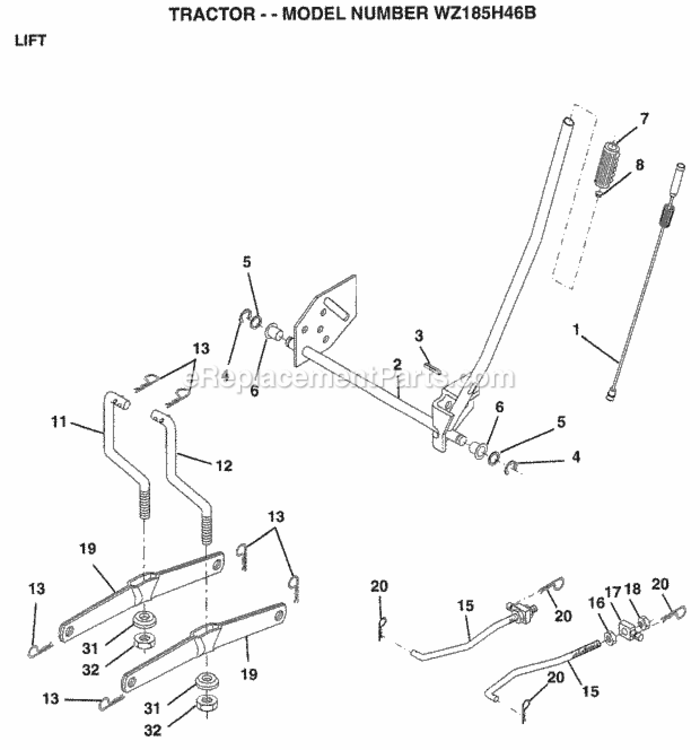 Page F Diagram and Parts List for WZ185H46B 1999 And Before Husqvarna Lawn Tractor