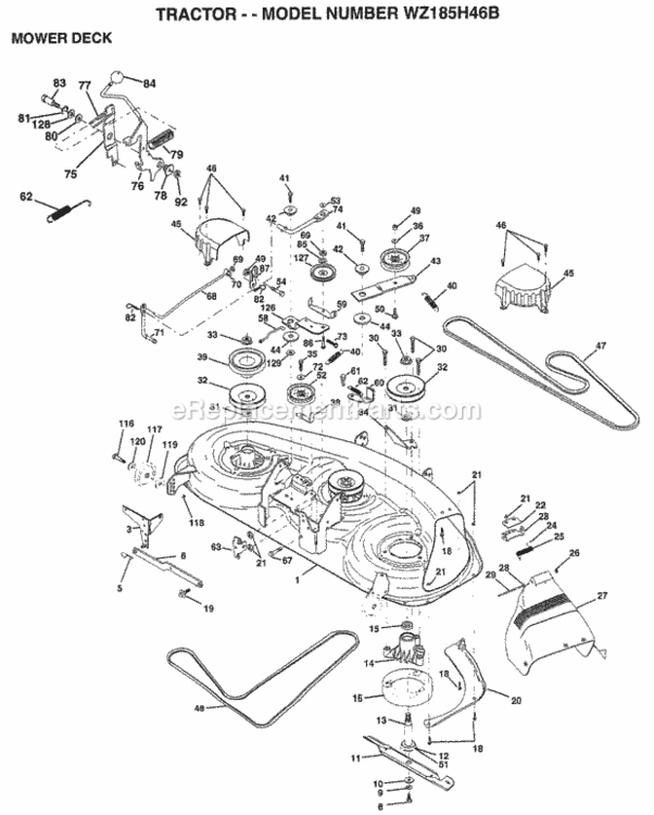 Page G Diagram and Parts List for WZ185H46B 1999 And Before Husqvarna Lawn Tractor