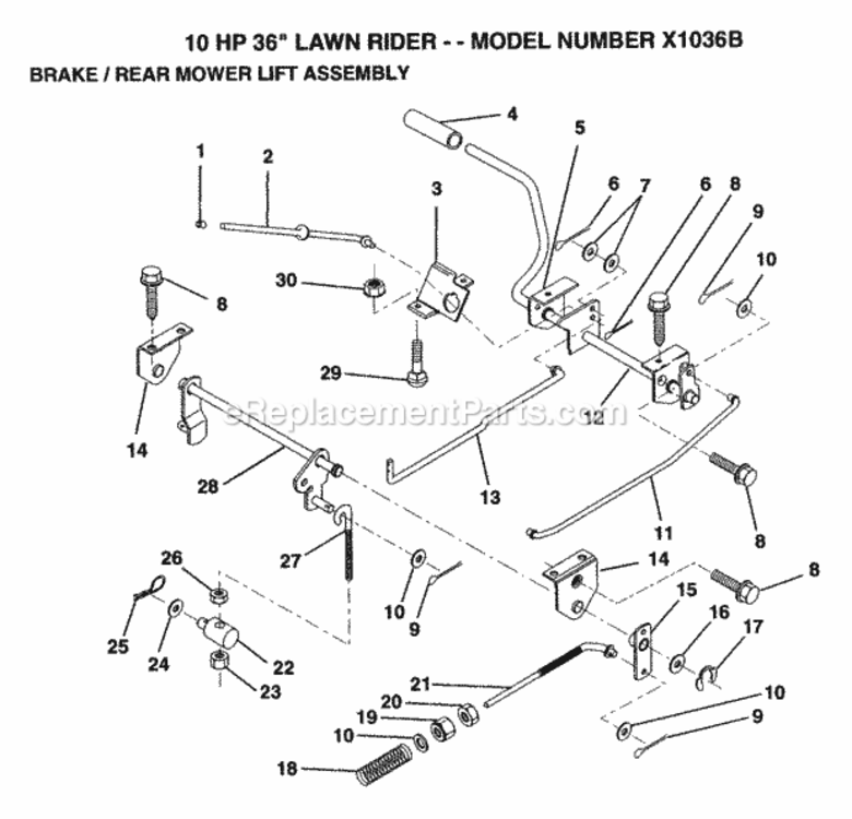 Page A Diagram and Parts List for X1036B 1992 Husqvarna Lawn Tractor