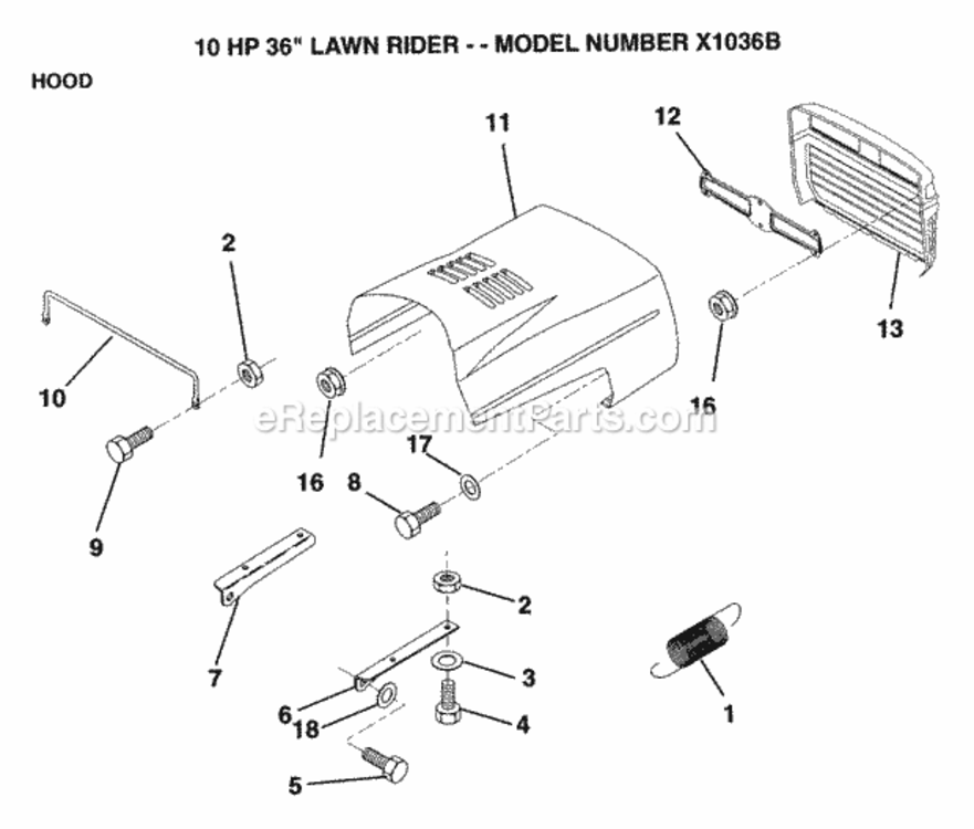 Page J Diagram and Parts List for X1036B 1992 Husqvarna Lawn Tractor