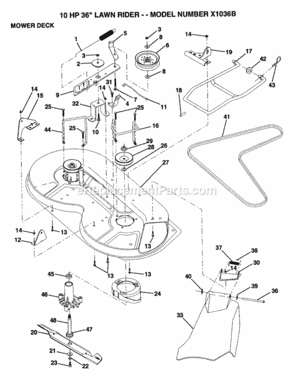 Page K Diagram and Parts List for X1036B 1992 Husqvarna Lawn Tractor