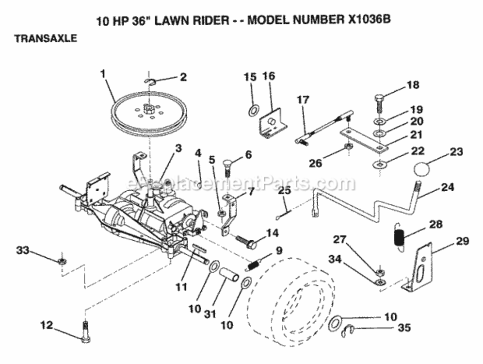 Page P Diagram and Parts List for X1036B 1992 Husqvarna Lawn Tractor
