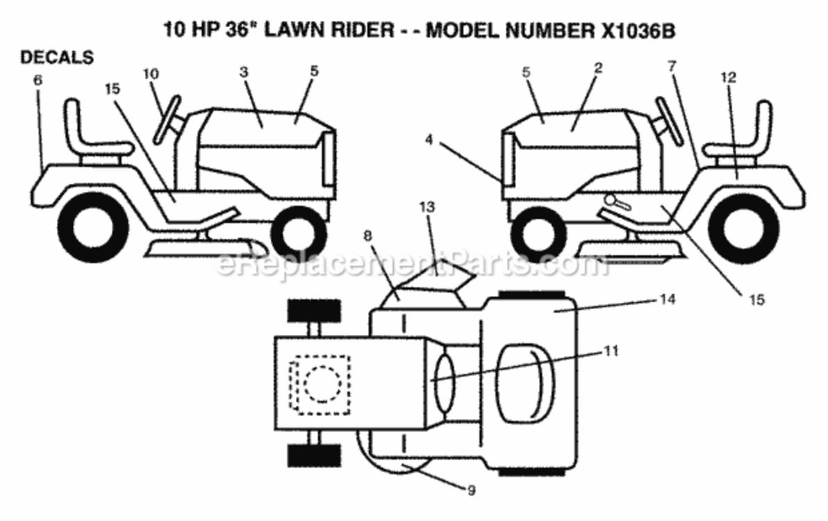 Page D Diagram and Parts List for X1036B 1992 Husqvarna Lawn Tractor
