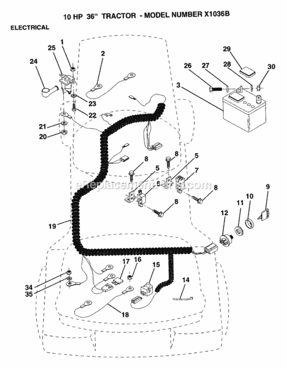 Page E Diagram and Parts List for X1036B 1992 Husqvarna Lawn Tractor