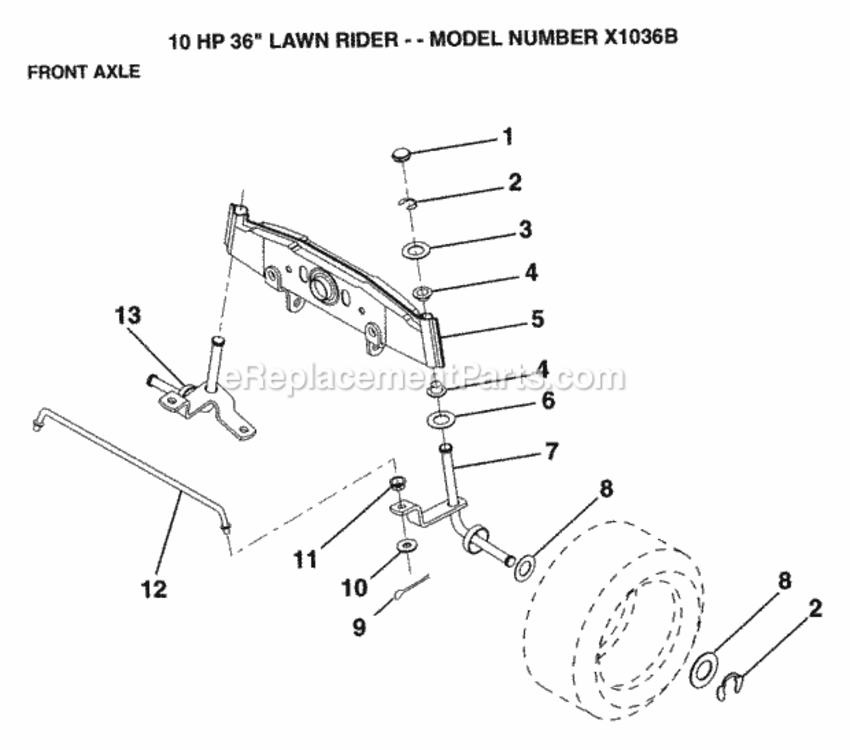 Page H Diagram and Parts List for X1036B 1992 Husqvarna Lawn Tractor