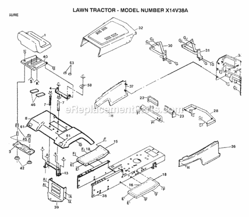 Page K Diagram and Parts List for X1236A 1991 Husqvarna Lawn Tractor