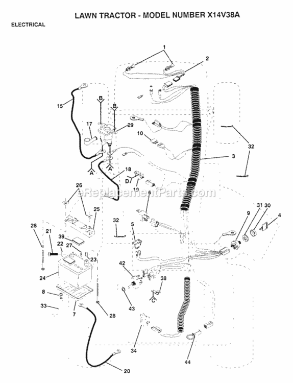 Page H Diagram and Parts List for X1236A 1991 Husqvarna Lawn Tractor