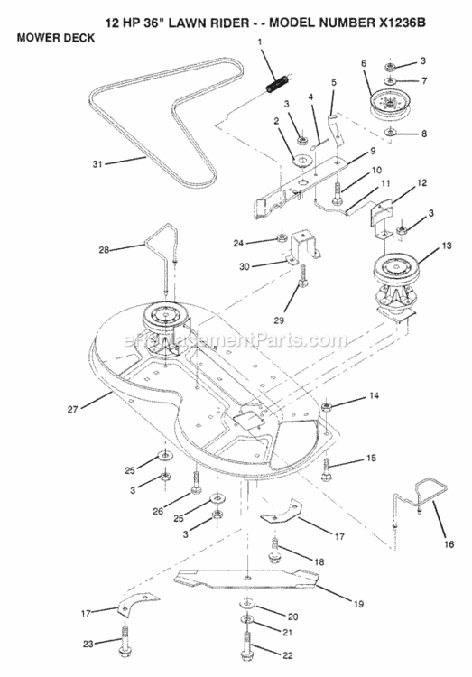Page I Diagram and Parts List for X1236B 1991 Husqvarna Lawn Tractor