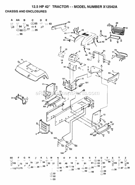 Page A Diagram and Parts List for X12542A 1993 Husqvarna Lawn Tractor