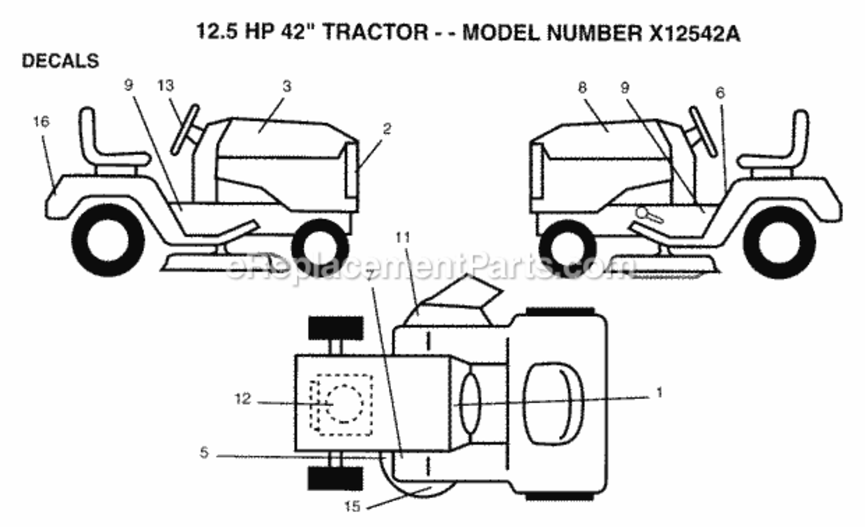 Page B Diagram and Parts List for X12542A 1993 Husqvarna Lawn Tractor