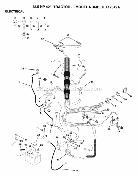 Page D Diagram and Parts List for X12542A 1993 Husqvarna Lawn Tractor