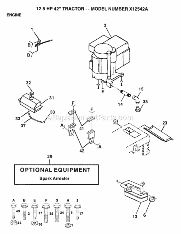 Page E Diagram and Parts List for X12542A 1993 Husqvarna Lawn Tractor