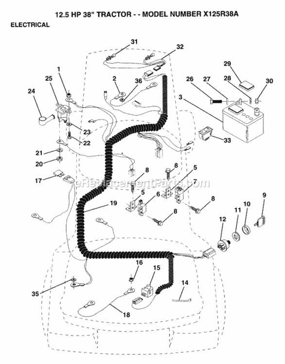 Page D Diagram and Parts List for X125R38A 1993 Husqvarna Lawn Tractor