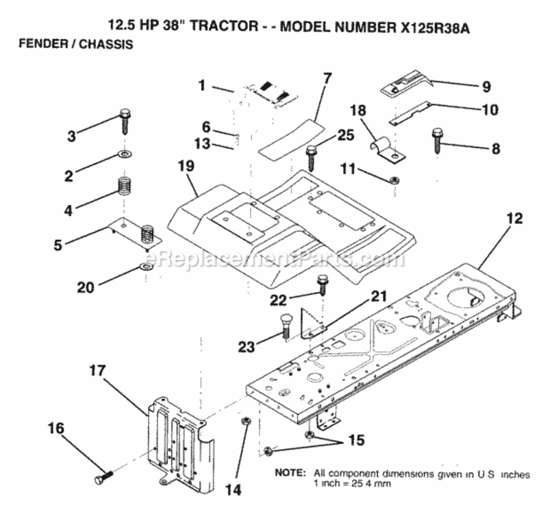 Page F Diagram and Parts List for X125R38A 1993 Husqvarna Lawn Tractor