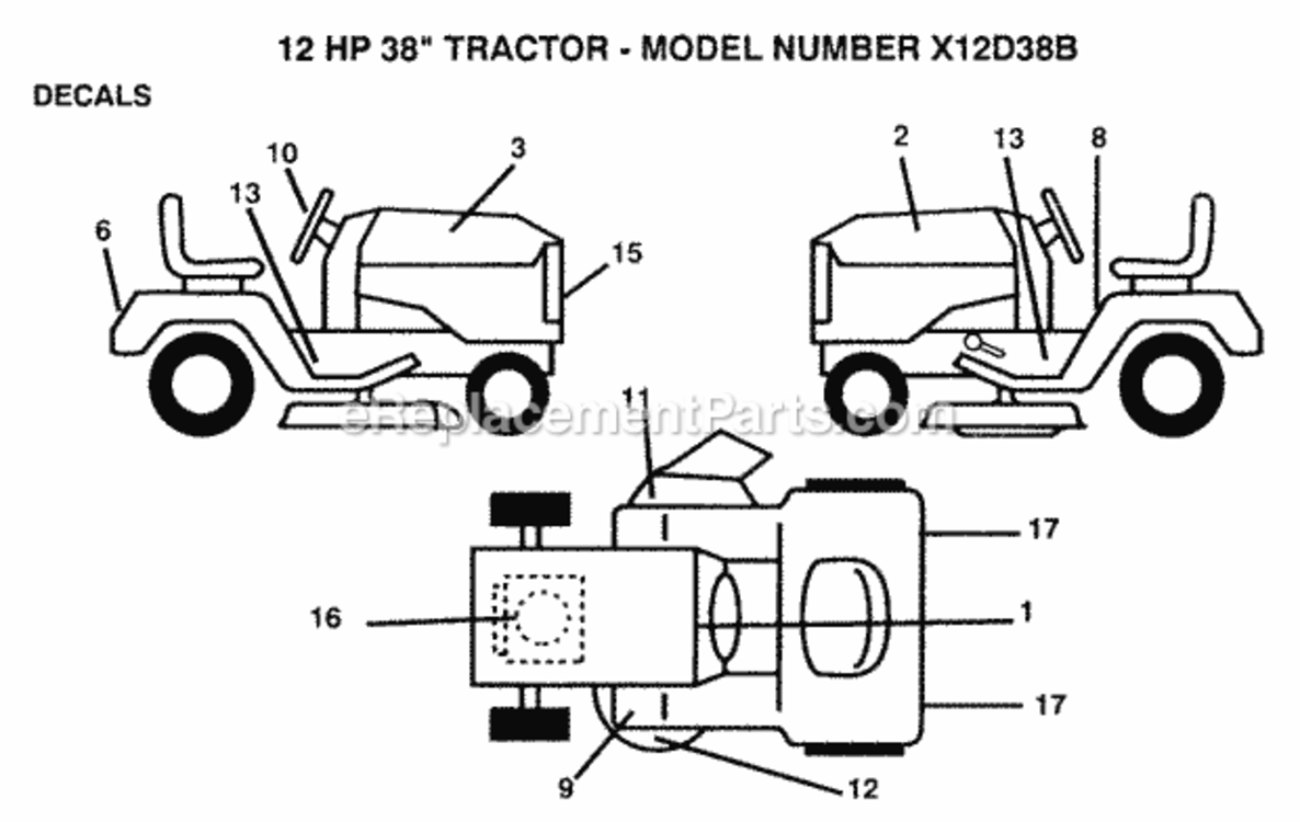 Page B Diagram and Parts List for X12D38B 1992 Husqvarna Lawn Tractor