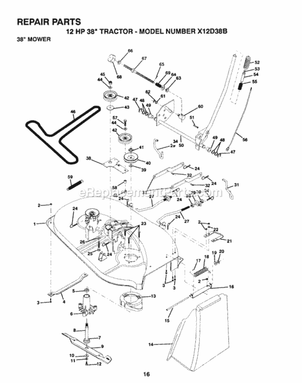 Page E Diagram and Parts List for X12D38B 1992 Husqvarna Lawn Tractor