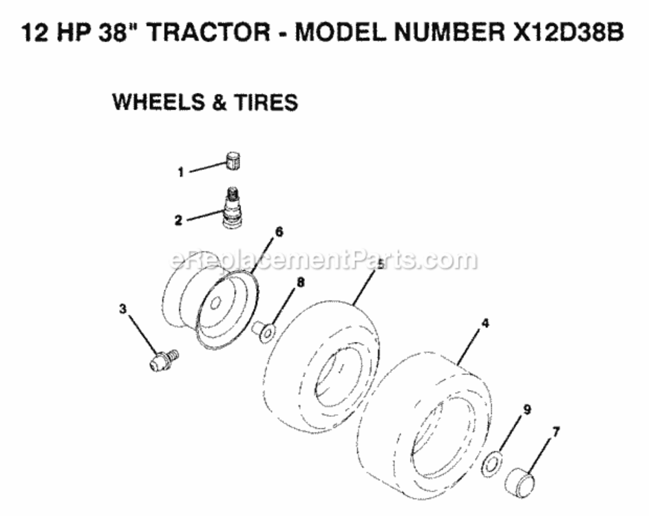 Page H Diagram and Parts List for X12D38B 1992 Husqvarna Lawn Tractor
