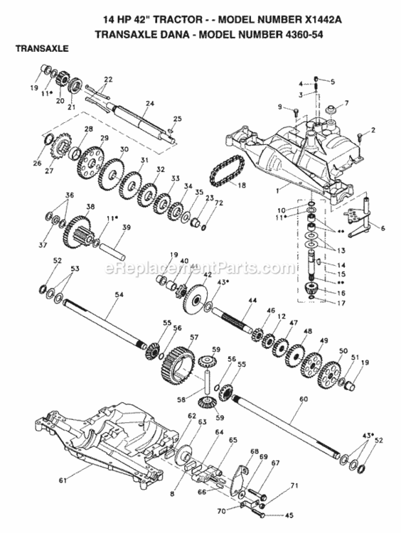 Page J Diagram and Parts List for X1442A 1993 Husqvarna Lawn Tractor