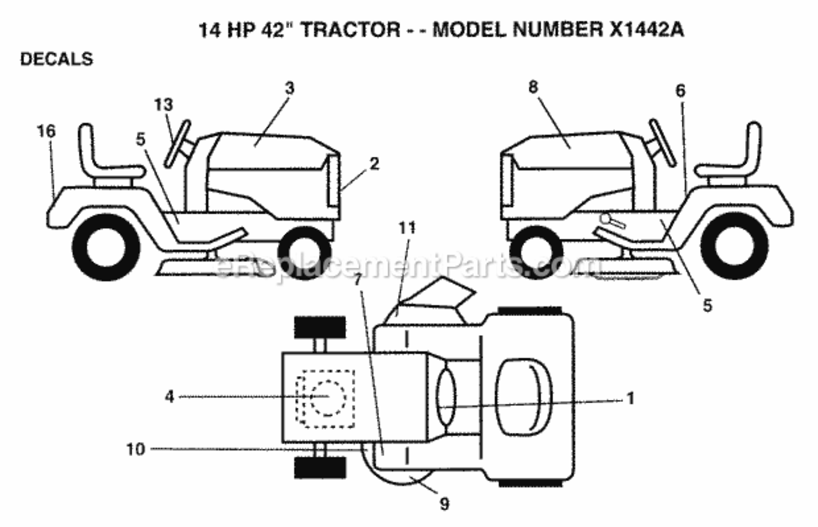 Page B Diagram and Parts List for X1442A 1993 Husqvarna Lawn Tractor