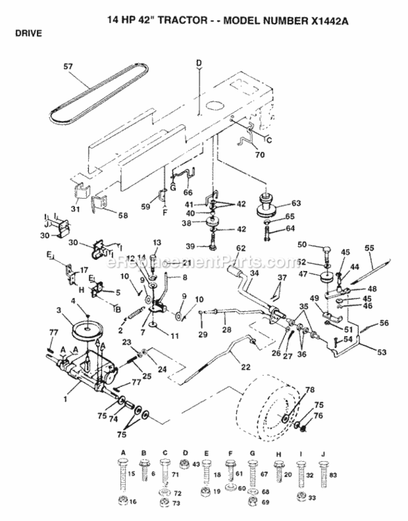 Page C Diagram and Parts List for X1442A 1993 Husqvarna Lawn Tractor