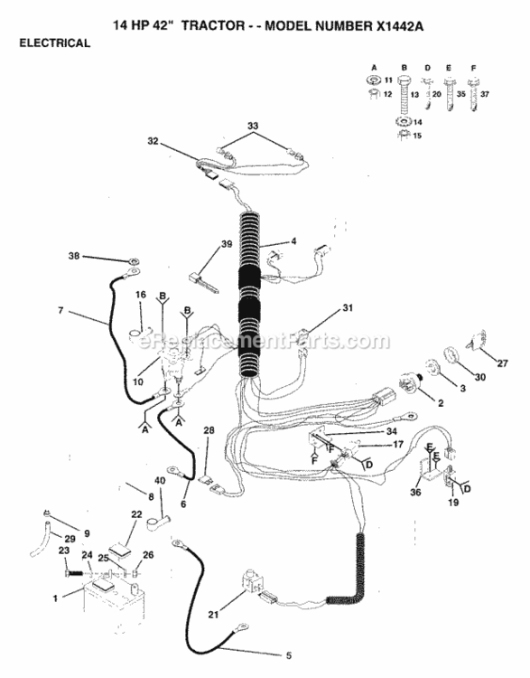 Page D Diagram and Parts List for X1442A 1993 Husqvarna Lawn Tractor