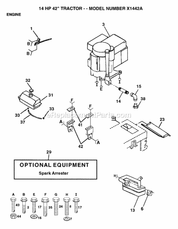 Page E Diagram and Parts List for X1442A 1993 Husqvarna Lawn Tractor