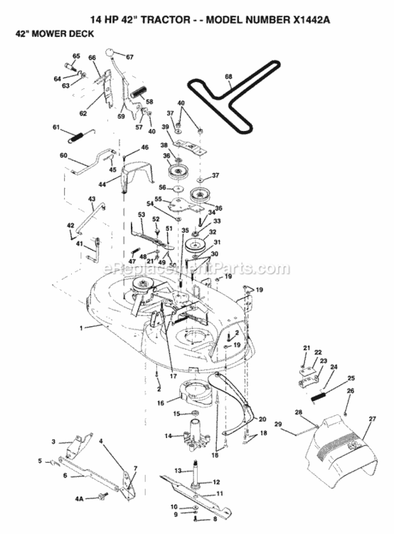 Page G Diagram and Parts List for X1442A 1993 Husqvarna Lawn Tractor