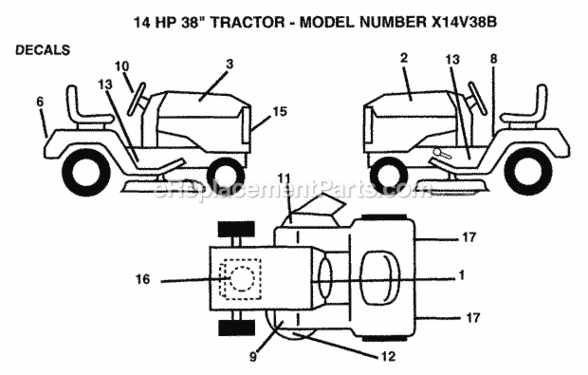Page B Diagram and Parts List for X14V38B 1992 Husqvarna Lawn Tractor